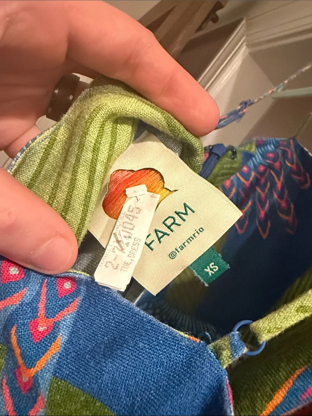 FARM Rio Blue Tropical Parrot Print Sundress with Green Accents